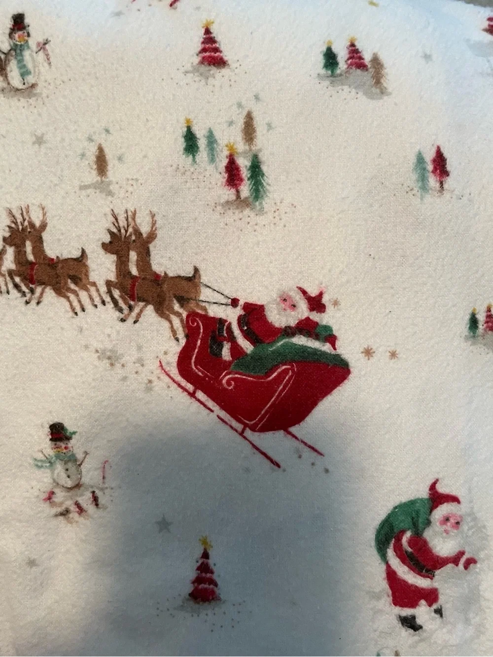 Pottery Barn Kids Flannel Santa & Reindeer Crib Sheet - White, Red, Green, Gold